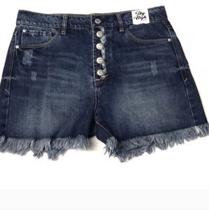 Kensie Sky High-rise distressed denim shorts NWOT